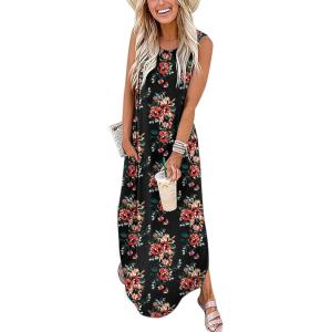 ANRABESS Women Summer Maxi Dress Beach Vacation Sundress Sleeveless Casual Loose Shirt Dresses 2025 Travel Outfits(Floral Roses)