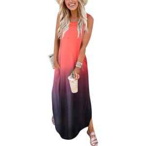 ANRABESS Women Summer Maxi Dress Beach Vacation Sundress Sleeveless Casual Loose Shirt Dresses 2025 Travel Outfits(Gradual Red)