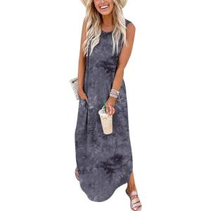 ANRABESS Women Summer Maxi Dress Beach Vacation Sundress Sleeveless Casual Loose Shirt Dresses 2025 Travel Outfits(Print Dark)