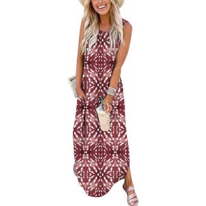 ANRABESS Women Summer Maxi Dress Beach Vacation Sundress Sleeveless Casual Loose Shirt Dresses 2025 Travel Outfits(Print Red)