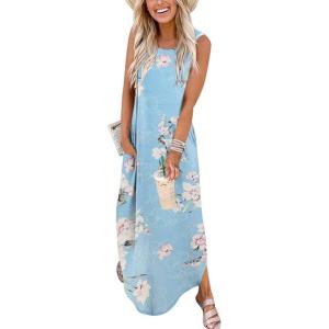 ANRABESS Women Summer Maxi Dress Beach Vacation Sundress Sleeveless Casual Loose Shirt Dresses 2025 Travel Outfits(Sky Floral)