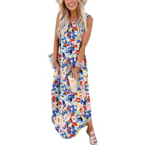 ANRABESS Women Summer Maxi Dress Beach Vacation Sundress Sleeveless Casual Loose Shirt Dresses 2025 Travel Outfits(Tie Dy Rainbow)