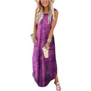 ANRABESS Women Summer Maxi Dress Beach Vacation Sundress Sleeveless Casual Loose Shirt Dresses 2025 Travel Outfits(Tie Dye Black Purple)