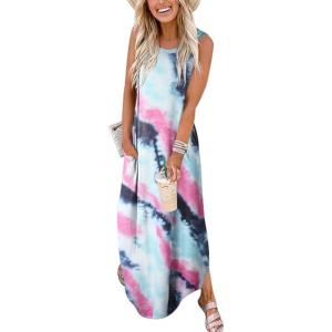 ANRABESS Women Summer Maxi Dress Beach Vacation Sundress Sleeveless Casual Loose Shirt Dresses 2025 Travel Outfits(Tie Dye Purple)