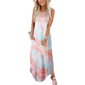 ANRABESS Women Summer Maxi Dress Beach Vacation Sundress Sleeveless Casual Loose Shirt Dresses 2025 Travel Outfits(Tie Dye Rainbow)