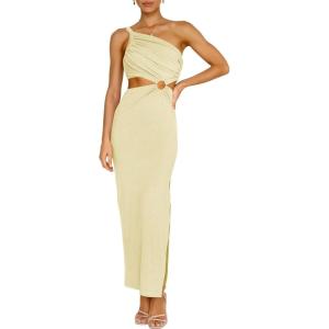 ANRABESS Women Summer One Shoulder Sleeveless Maxi Dress Cutout Sexy Bodycon Semi Formal Dinner Date Vacation Dresses(Almond)