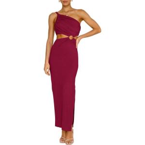ANRABESS Women Summer One Shoulder Sleeveless Maxi Dress Cutout Sexy Bodycon Semi Formal Dinner Date Vacation Dresses(Burgundy)