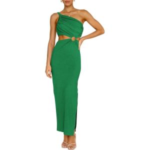ANRABESS Women Summer One Shoulder Sleeveless Maxi Dress Cutout Sexy Bodycon Semi Formal Dinner Date Vacation Dresses(Green)