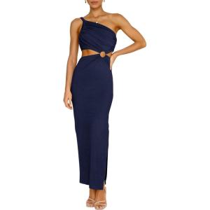 ANRABESS Women Summer One Shoulder Sleeveless Maxi Dress Cutout Sexy Bodycon Semi Formal Dinner Date Vacation Dresses(Navy Blue)