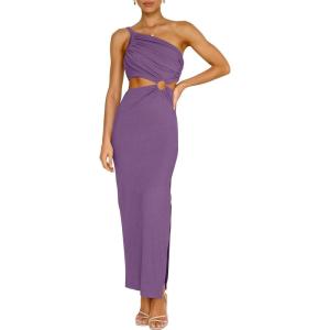 ANRABESS Women Summer One Shoulder Sleeveless Maxi Dress Cutout Sexy Bodycon Semi Formal Dinner Date Vacation Dresses(Purple)