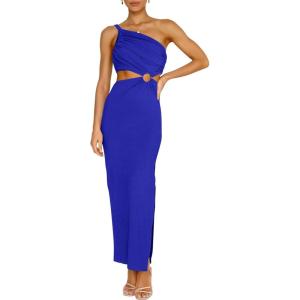 ANRABESS Women Summer One Shoulder Sleeveless Maxi Dress Cutout Sexy Bodycon Semi Formal Dinner Date Vacation Dresses(Royal Blue)