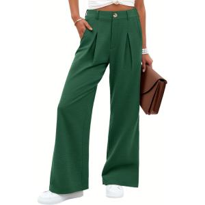 ANRABESS Women Wide Leg Dress Pants Lightweight High Waisted Business Casual Trousers Dressy Office Work Palazzo Pants Slacks(Green Forest)