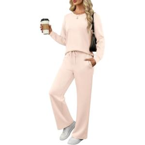 ANRABESS Women’s 2 Piece Lounge Sets Casual Travel Outfits Wide Leg Tracksuit Sweatsuits Matching Set 2025 Fall Clothes(Apricot)