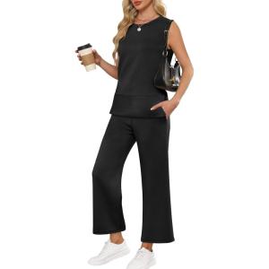 ANRABESS Women’s 2 Piece Outfits 2025 Summer Beach Vacation Clothes Fall Travel Casual Lounge Matching Sets Sweatsuits(Black)