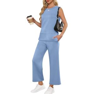 ANRABESS Women’s 2 Piece Outfits 2025 Summer Beach Vacation Clothes Fall Travel Casual Lounge Matching Sets Sweatsuits(Blue)