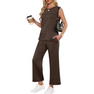 ANRABESS Women’s 2 Piece Outfits 2025 Summer Beach Vacation Clothes Fall Travel Casual Lounge Matching Sets Sweatsuits(Coffee)