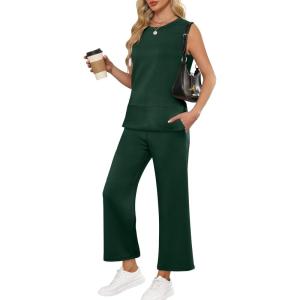 ANRABESS Women’s 2 Piece Outfits 2025 Summer Beach Vacation Clothes Fall Travel Casual Lounge Matching Sets Sweatsuits(Deep Green)