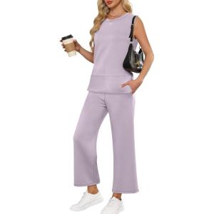 ANRABESS Women’s 2 Piece Outfits 2025 Summer Beach Vacation Clothes Fall Travel Casual Lounge Matching Sets Sweatsuits(Light Purple)