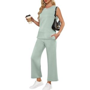 ANRABESS Women’s 2 Piece Outfits 2025 Summer Beach Vacation Clothes Fall Travel Casual Lounge Matching Sets Sweatsuits(Mint)