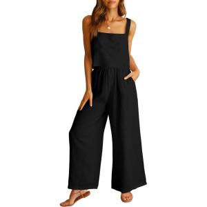 ANRABESS Women’s 2 Piece Outfits Linen Pants Jumpsuit Matching Lounge Set Casual Summer Beach Vacation Trendy Clothes(Black)