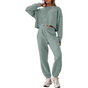 ANRABESS Womens 2 Piece Outfits Lounge Sets Cropped Sweatshirt Joggers Fashion Sweatsuit Sweat Set 2025 Winter Travel Outfits(Pea Green)