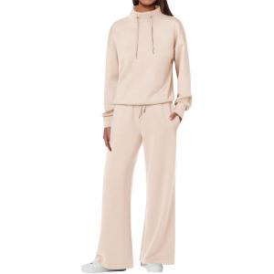 ANRABESS Womens 2 Piece Outfits Sweatsuit Set 2025 Fall Drawstring Sweatshirt Wide Leg Sweatpant Lounge Set Tracksuit(Apricot)