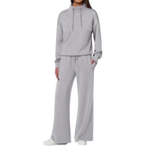 ANRABESS Womens 2 Piece Outfits Sweatsuit Set 2025 Fall Drawstring Sweatshirt Wide Leg Sweatpant Lounge Set Tracksuit(Grey)