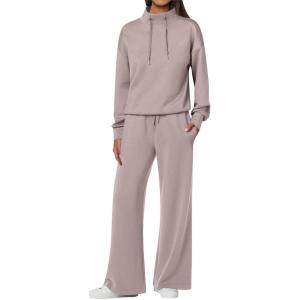 ANRABESS Womens 2 Piece Outfits Sweatsuit Set 2025 Fall Drawstring Sweatshirt Wide Leg Sweatpant Lounge Set Tracksuit(Red Apricot)