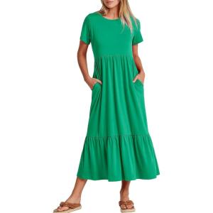 ANRABESS Womens 2025 Summer Casual Maxi Dress A line Tiered Flowy Short Sleeve Crewneck T Shirt Beach Travel Long Dresses(Grass)