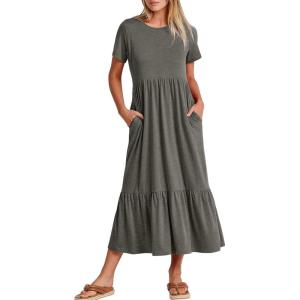 ANRABESS Womens 2025 Summer Casual Maxi Dress A line Tiered Flowy Short Sleeve Crewneck T Shirt Beach Travel Long Dresses(Gray)