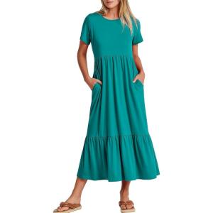 ANRABESS Womens 2025 Summer Casual Maxi Dress A line Tiered Flowy Short Sleeve Crewneck T Shirt Beach Travel Long Dresses(Lake Green)