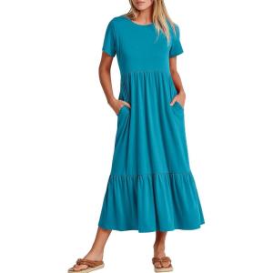 ANRABESS Womens 2025 Summer Casual Maxi Dress A line Tiered Flowy Short Sleeve Crewneck T Shirt Beach Travel Long Dresses(Sky Blue)