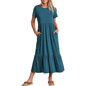 ANRABESS Womens 2025 Summer Casual Maxi Dress A line Tiered Flowy Short Sleeve Crewneck T Shirt Beach Travel Long Dresses(Teal Blue)