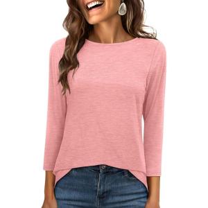 ANRABESS Womens 3/4 Length Sleeve Tops 2025 Summer Tee T-Shirts Boat Neck Tunic Travel Basic Blouses Fall Fashion Clothes(Coral)