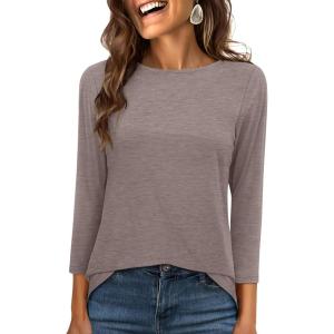 ANRABESS Womens 3/4 Length Sleeve Tops 2025 Summer Tee T-Shirts Boat Neck Tunic Travel Basic Blouses Fall Fashion Clothes(Light Coffee)