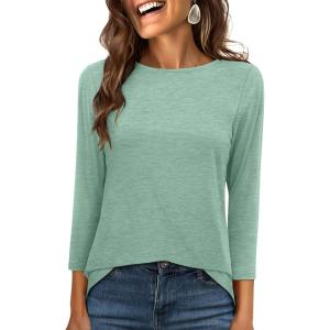ANRABESS Womens 3/4 Length Sleeve Tops 2025 Summer Tee T-Shirts Boat Neck Tunic Travel Basic Blouses Fall Fashion Clothes(Light Green)
