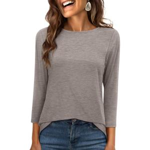 ANRABESS Womens 3/4 Length Sleeve Tops 2025 Summer Tee T-Shirts Boat Neck Tunic Travel Basic Blouses Fall Fashion Clothes(Light Khaki)