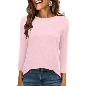 ANRABESS Womens 3/4 Length Sleeve Tops 2025 Summer Tee T-Shirts Boat Neck Tunic Travel Basic Blouses Fall Fashion Clothes(Light Pink)