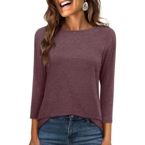 ANRABESS Womens 3/4 Length Sleeve Tops 2025 Summer Tee T-Shirts Boat Neck Tunic Travel Basic Blouses Fall Fashion Clothes(Maroon)