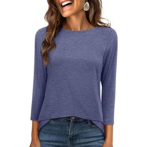 ANRABESS Womens 3/4 Length Sleeve Tops 2025 Summer Tee T-Shirts Boat Neck Tunic Travel Basic Blouses Fall Fashion Clothes(Navy Blue)
