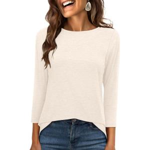 ANRABESS Womens 3/4 Length Sleeve Tops 2025 Summer Tee T-Shirts Boat Neck Tunic Travel Basic Blouses Fall Fashion Clothes(Parchment)