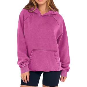 ANRABESS Womens Acid Wash Hoodie Oversized Long Sleeve 2025 Fall Fashion Sweatshirts(Hot Pink)
