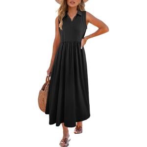 ANRABESS Womens Casual Dress Summer Sleeveless V Neck Sundress Aline Flowy Beach Maxi Dresses Travel 2025 Vacation Outfits(Black)