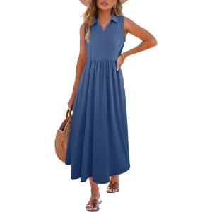 ANRABESS Womens Casual Dress Summer Sleeveless V Neck Sundress Aline Flowy Beach Maxi Dresses Travel 2025 Vacation Outfits(Blue)