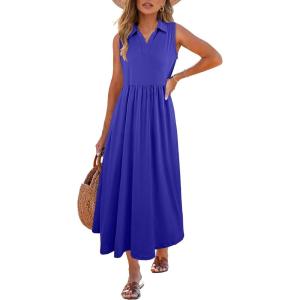 ANRABESS Womens Casual Dress Summer Sleeveless V Neck Sundress Aline Flowy Beach Maxi Dresses Travel 2025 Vacation Outfits(Royal Blue)