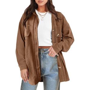 ANRABESS Womens Corduroy Shacket Button Down Shirts Oversized Long Sleeve Casual Cardigan Jacket 2025 Fall Fashion Clothes(Coffee)