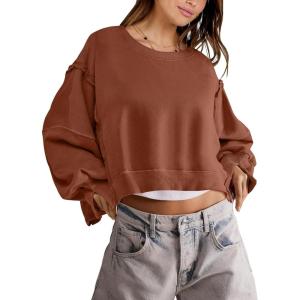ANRABESS Womens Cropped Sweatshirts Oversized Crewneck Long Sleeve Tops 2025 Fall Winter Loose Pullover Teen Girls Clothes(Caramel)