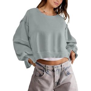 ANRABESS Womens Cropped Sweatshirts Oversized Crewneck Long Sleeve Tops 2025 Fall Winter Loose Pullover Teen Girls Clothes(Light Green)