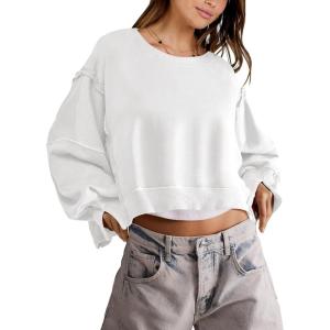 ANRABESS Womens Cropped Sweatshirts Oversized Crewneck Long Sleeve Tops 2025 Fall Winter Loose Pullover Teen Girls Clothes(White)