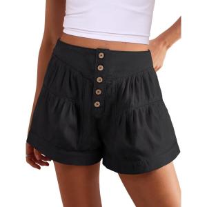 ANRABESS Women’s Denim Shorts Summer Baggy High Waisted Flowy Wide Leg Buttons Pleated Casual Jean Shorts 2025 Fashion Skorts(Black)
